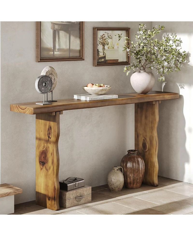 Tribesigns 63-Inch Solid Wood Console Sofa Table, Farmhouse Long Entryway Table Behind Couch