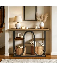 Tribesigns 4-Tier Industrial Console Table, 41.3'' Rustic Entryway Table with Open Shelves and Metal Frame