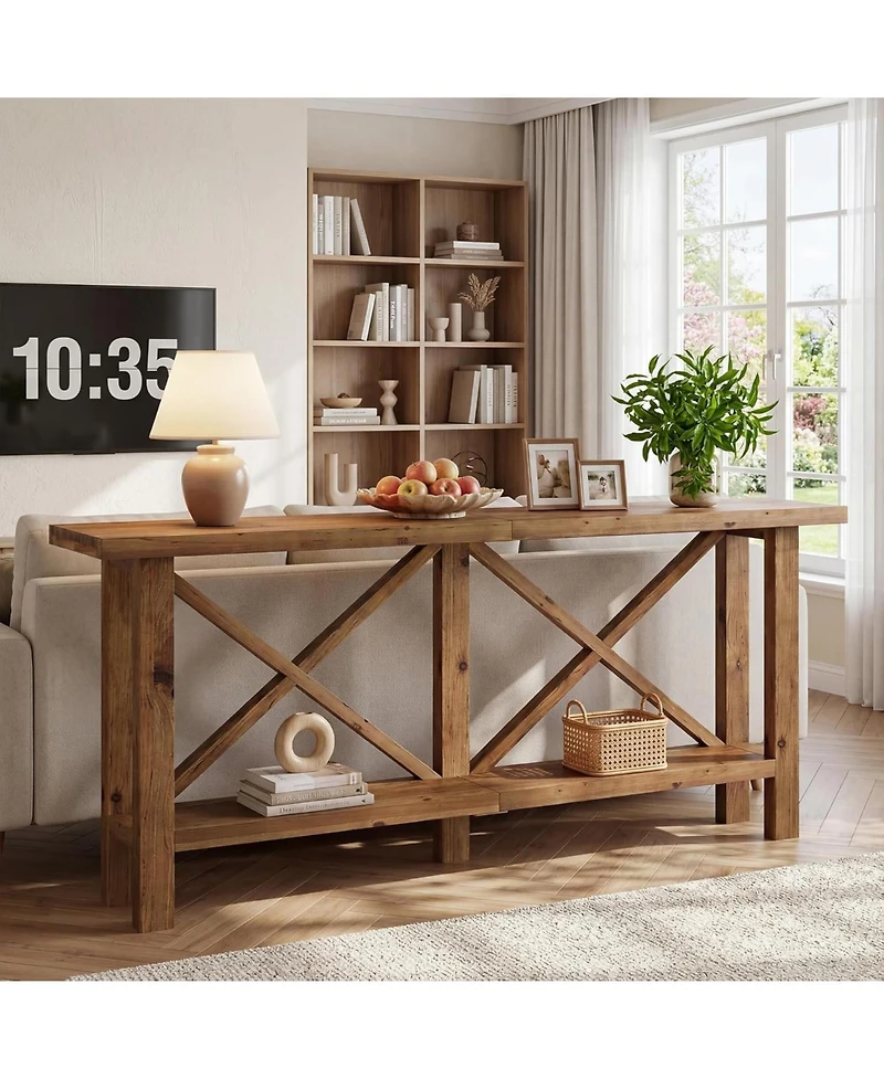 Tribesigns Solid Wood Console Table, 70.9-Inch Long Narrow Entryway Table with Storage, 2-Tier Farmhouse Sofa Console Behind Couch