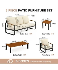 Tribesigns 5-Piece Outdoor Patio Furniture Set with 2 Chairs, 1 3-Seater Sofa, Coffee Table and Side