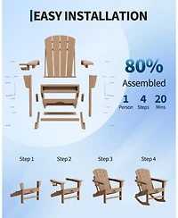 gaomon All-Weather Hdpe Outdoor Folding Adirondack Rocking Chair with Retractable Ottoman for patios, Decks, Gardens