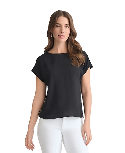 Jones New York Women's Side-Button Short-Sleeve Top