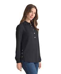 Long Sleeve Shirttail Side Button Popover Tunic