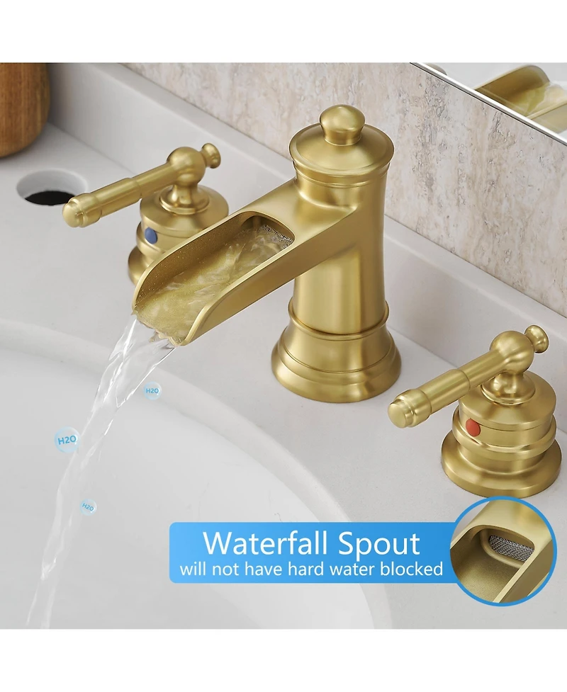 Phying Bathroom Faucets for Sink 3 Hole Nickel Gold 8 inch Widespread Bathroom Sink Faucet with Pop Up Drain Double Lever Handle Faucet
