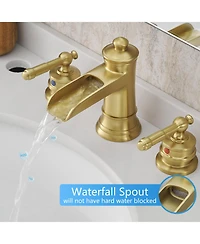 Phying Bathroom Faucets for Sink 3 Hole Nickel Gold 8 inch Widespread Bathroom Sink Faucet with Pop Up Drain Double Lever Handle Faucet