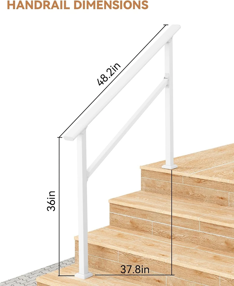 gaomon 2-Pack Adjustable White Metal Hand Rails for Outdoor Steps 4-Step Stair Railing Kit Weatherproof and Comfortable Grip for Concrete