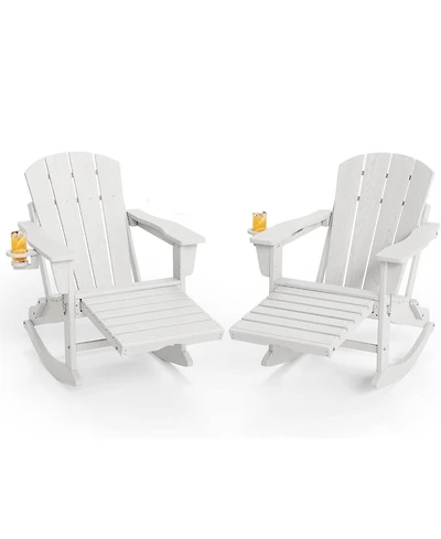 gaomon 2 Pcs All-Weather Hdpe Outdoor Folding Adirondack Rocking Chair with Retractable Ottoman for patios, Decks, Gardens