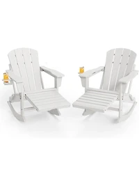 gaomon 2 Pcs All-Weather Hdpe Outdoor Folding Adirondack Rocking Chair with Retractable Ottoman for patios, Decks, Gardens