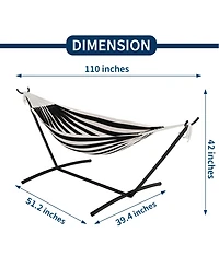 gaomon Double Hammock with Foldable Steel Stand and Carry Bag, Weight Capacity Indoor Outdoor Standing Hammock, Portable Cotton