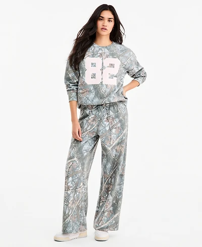 Madden Girl Juniors' Fleece Wide Leg Camo Pants