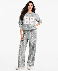 Madden Girl Juniors' Fleece Wide Leg Camo Pants