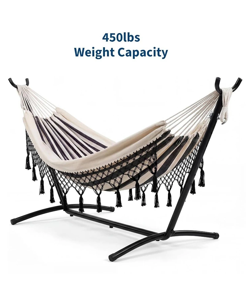 gaomon 450 Lbs Capacity Portable Double Hammock with Stand for Outdoor Patio Backyard Poolside, Stripes