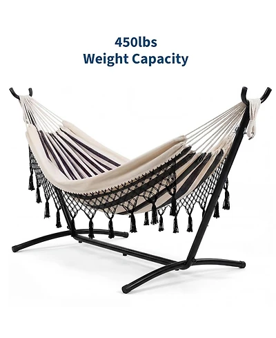 gaomon 450 Lbs Capacity Portable Double Hammock with Stand for Outdoor Patio Backyard Poolside, Stripes