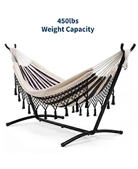 gaomon 450 Lbs Capacity Portable Double Hammock with Stand for Outdoor Patio Backyard Poolside, Stripes