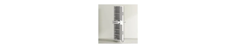 Busdays 67 Inch Tall White Farmhouse Linen Closet with Drawer Barn Doors and Adjustable Shelves Bathroom Storage Cabinet