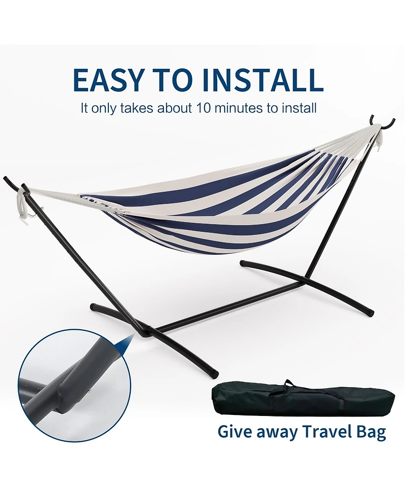 gaomon Double Hammock with Foldable Steel Stand and Carry Bag, Weight Capacity Indoor Outdoor Standing Hammock, Portable Cotton