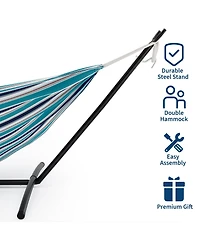 gaomon Double Hammock with Foldable Steel Stand and Carry Bag, Weight Capacity Indoor Outdoor Standing Hammock, Portable Cotton