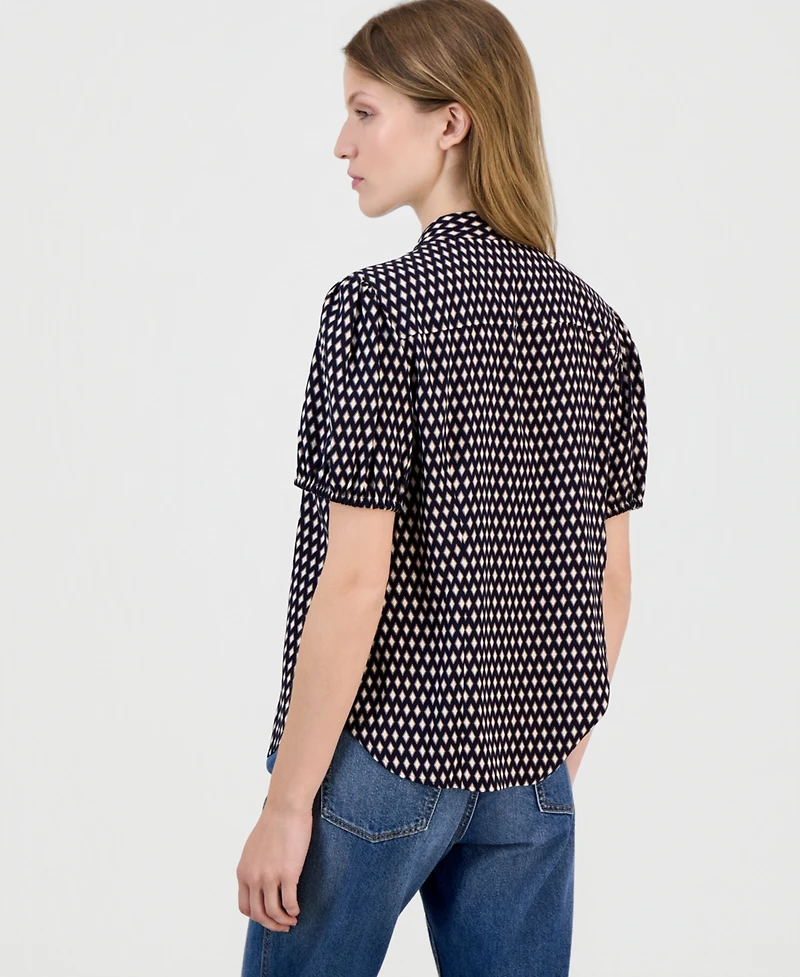 Nautica Women's Printed Puff-Sleeve Button-Front Shirt