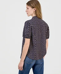 Nautica Women's Printed Puff-Sleeve Button-Front Shirt