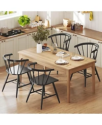 Costway Windsor Dining Chair Set of 2 with Rubber Wood Frame Curved Spindle Back and Armrest