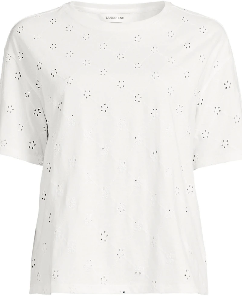 Lands' End Women's Short Sleeve Eyelet Crewneck T-Shirt