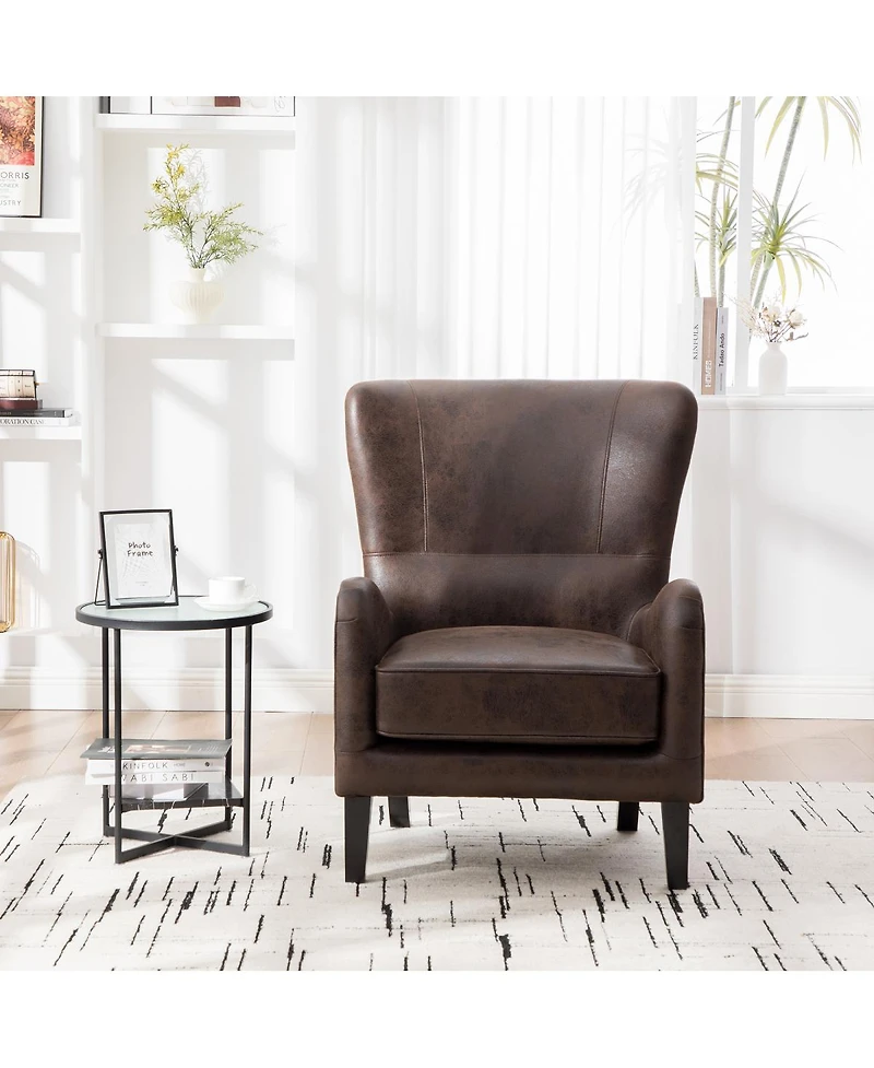 Streamdale Furniture 28"W Pu Leather High Back Wingback Accent Chair with Solid Wood Legs