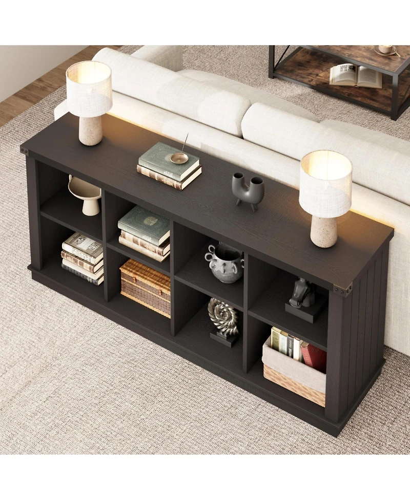 Gaomon 8 Cube Farmhouse Book Shelf, 2-Tier Storage Freestanding Bookcase Cabinet for Living Room, Entryway