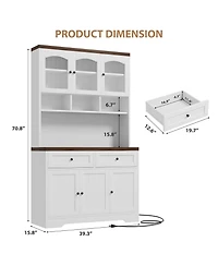 Gaomon 71" Farmhouse Kitchen Pantry Storage Cabinet with Charging Station for Living Room, Dining Room