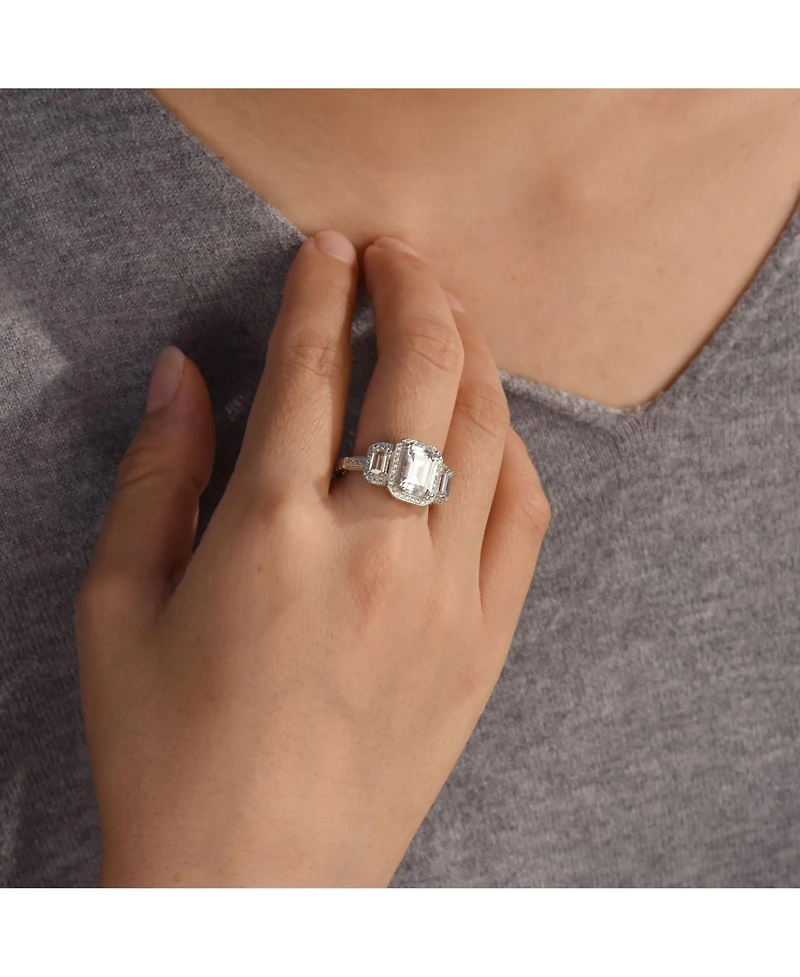 Bling Jewelry Art Deco Style Statement Engagement Ring 3CT Cz Cubic Zirconia Emerald Cut Baguette Sterling Silver