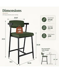 homfan Set of 4/6/8 Counter Height Bar Stools with Soft Back and Armrests, Chairs Footrest Heavy Duty Metal Frame for Kitchen Island