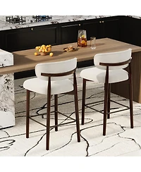 homfan 2/4 Upholstered Bar Stools, Counter Height with Wood Legs, Kitchen Island Stools Back, Linen Fabric, Curved Metal Footrest,