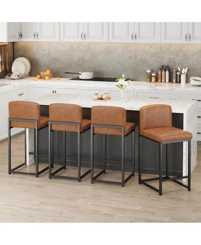 homfan 4/6 Bar Stools, modern counter-height chairs with back, footrest, and faux leather-ideal for kitchen islands bars