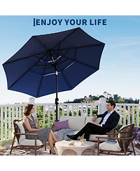Xo Patio Umbrella with Vented Canopy, Outdoor Market Table Umbrella with Crank Lift & Push Button Tilt, 8-Rib Steel Frame Uv-Resistant Shade