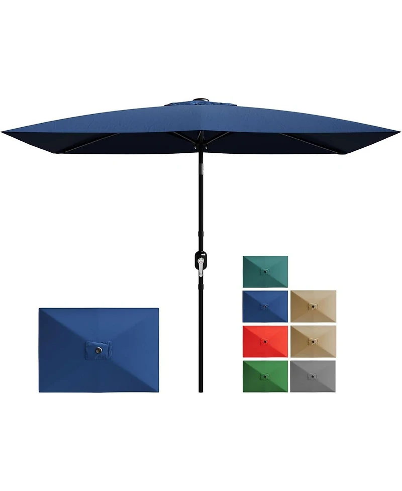 Xo Rectangular Patio Umbrella with Crank Lift, Outdoor Market Table Umbrella with Vented Canopy, 6-Rib Steel Frame Uv-Resistant Shade