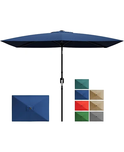 Xo Rectangular Patio Umbrella with Crank Lift, Outdoor Market Table Umbrella with Vented Canopy, 6-Rib Steel Frame Uv-Resistant Shade