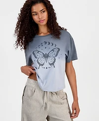 Rebellious One Juniors' Butterfly Moon Graphic Print T-Shirt