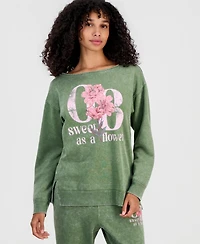Rebellious One Juniors' Sweet Flowers Boat-Neck Fleece Sweatshirt