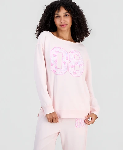 Rebellious One Juniors' 89 Camo Off-the-Shoulder Mineral Wash Boat Neck Sweatshirt