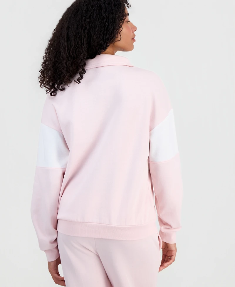 Sanrio Juniors' Hello Kitty Varsity Quarter-Zip Fleece Pullover Sweatshirt