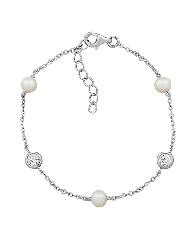 Arabella Cultured Freshwater Pearl (5-5.5mm) & White Cubic Zirconia (9/10 ct. t.w.) Bracelet in Sterling Silver
