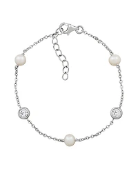 Arabella Cultured Freshwater Pearl (5-5.5mm) & White Cubic Zirconia (9/10 ct. t.w.) Bracelet in Sterling Silver