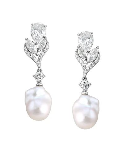 Arabella Baroque Cultured Freshwater Pearl (11-12mm) & White Cubic Zirconia (6-3/8 ct. t.w.) Drop Earrings in Sterling Silver