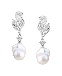 Arabella Baroque Cultured Freshwater Pearl (11-12mm) & White Cubic Zirconia (6-3/8 ct. t.w.) Drop Earrings in Sterling Silver