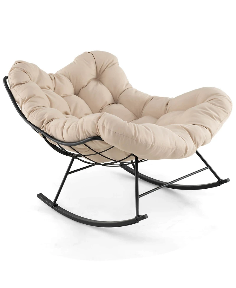 Costway Indoor Outdoor Rocking Chair, Oversized Egg Papasan Chair with Padded Cushion