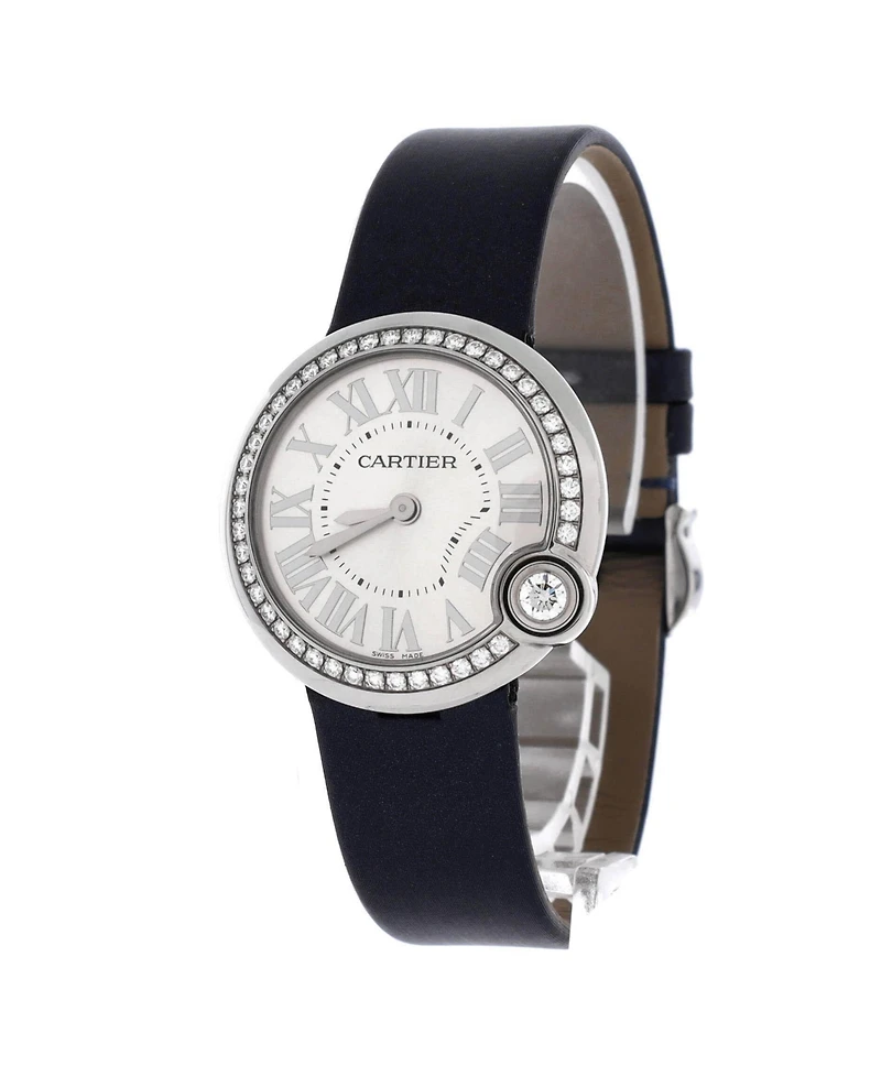 Pre-Owned Cartier Ballon Blanc de Cartier Quartz Watch in Stainless Steel and Satin with Diamond Bezel 30mm