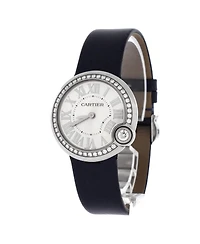Pre-Owned Cartier Ballon Blanc de Cartier Quartz Watch in Stainless Steel and Satin with Diamond Bezel 30mm