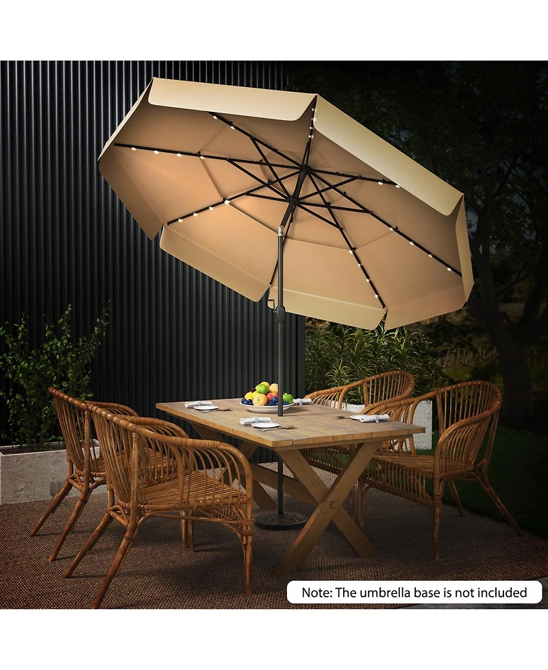 Gouun 10 feet Solar Patio Umbrella with 32 Led Lights, 3-Tier Vented Top and Ruffled Edges