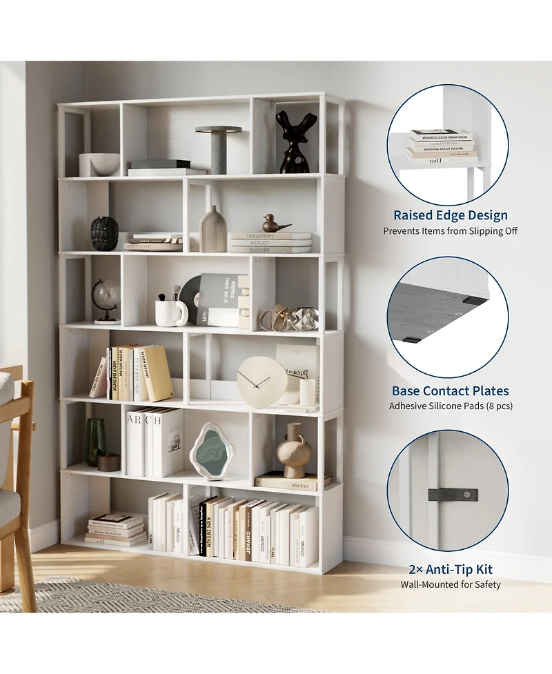 gaomon Modern 6-Tier Geometric Standing Bookshelf, Bookcase for Living Room Storage