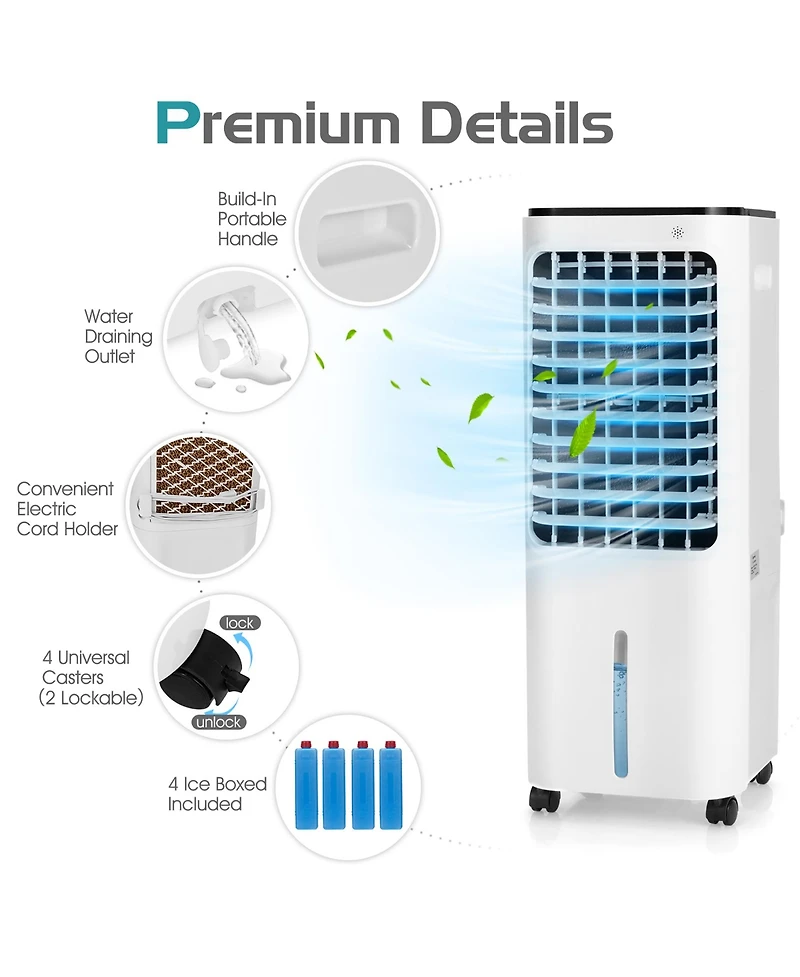 Costway 4-in-1 Portable Evaporative Air Cooler 12L Water Tank 4 Ice Boxes