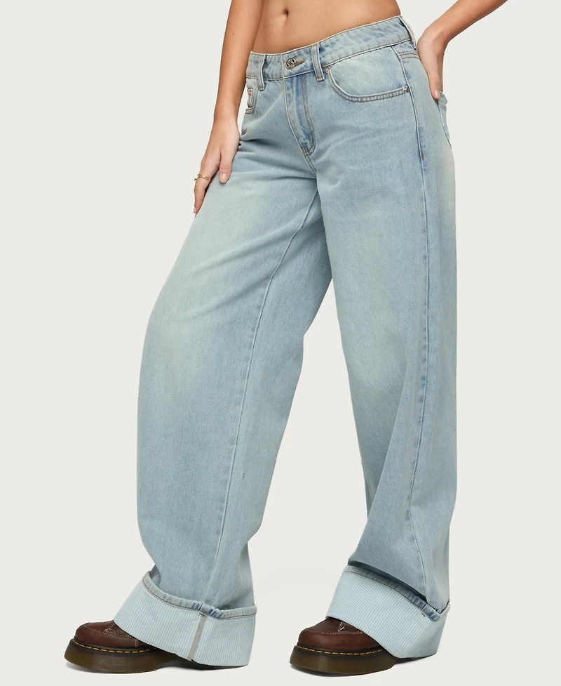 Edikted Women's Contrast Heart Low Rise Baggy Jeans